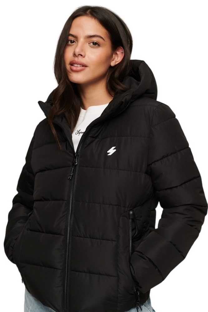 SUPERDRY HOODED SPIRIT SPORTS PUFFER ΜΠΟΥΦΑΝ ΓΥΝΑΙΚΕΙΟ BLACK