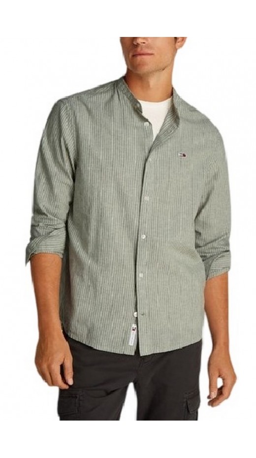 TOMMY JEANS LINEN MIX BND STP SHRT EXT ΠΟΥΚΑΜΙΣΟ ΑΝΔΡΙΚΟ GREEN