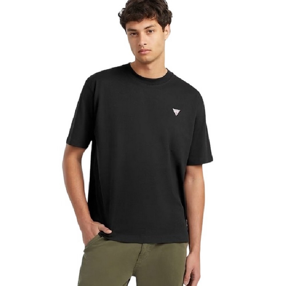 GUESS JEANS SS CN OS MINI TRIANGLE TEE ΜΠΛΟΥΖΑ ΑΝΔΡΙΚΗ BLACK