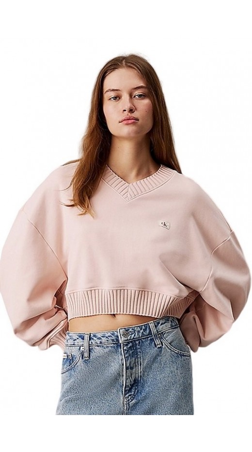 CALVIN KLEIN JEANS WOVEN LABEL V-NECK SWEATSHIRT ΜΠΛΟΥΖΑ ΓΥΝΑΙΚΕΙΑ PEACH