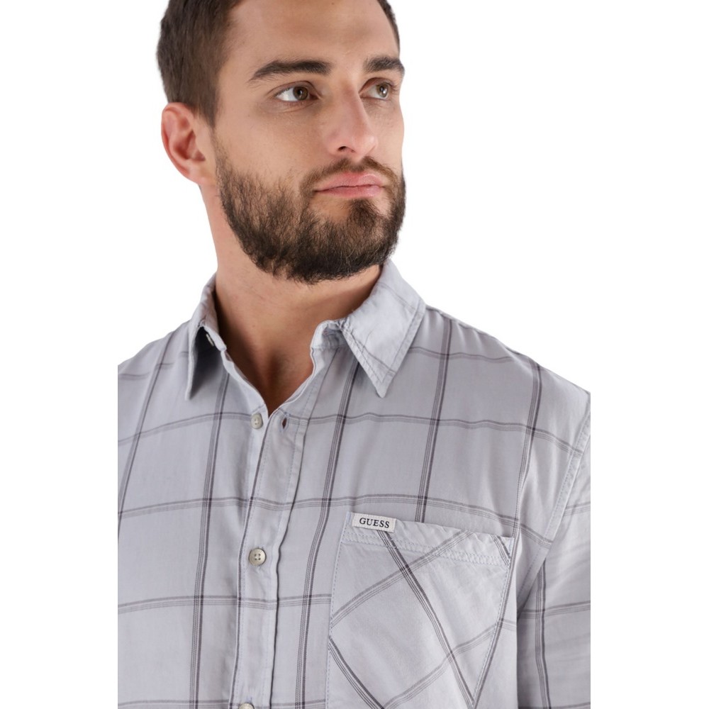 GUESS CHECK BLEACH COTTON SHIRT ΠΟΥΚΑΜΙΣΟ ΑΝΔΡΙΚΟ GREY