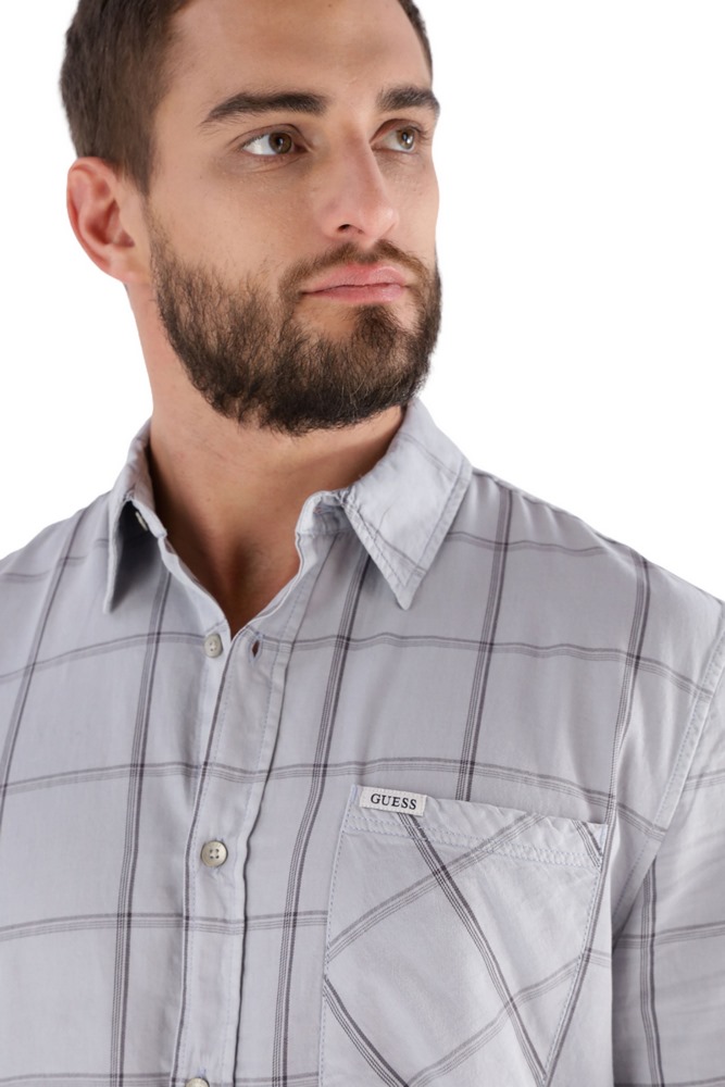 GUESS CHECK BLEACH COTTON SHIRT ΠΟΥΚΑΜΙΣΟ ΑΝΔΡΙΚΟ GREY