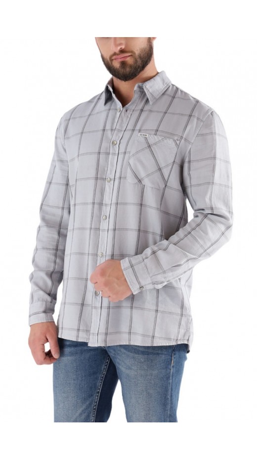 GUESS CHECK BLEACH COTTON SHIRT ΠΟΥΚΑΜΙΣΟ ΑΝΔΡΙΚΟ GREY