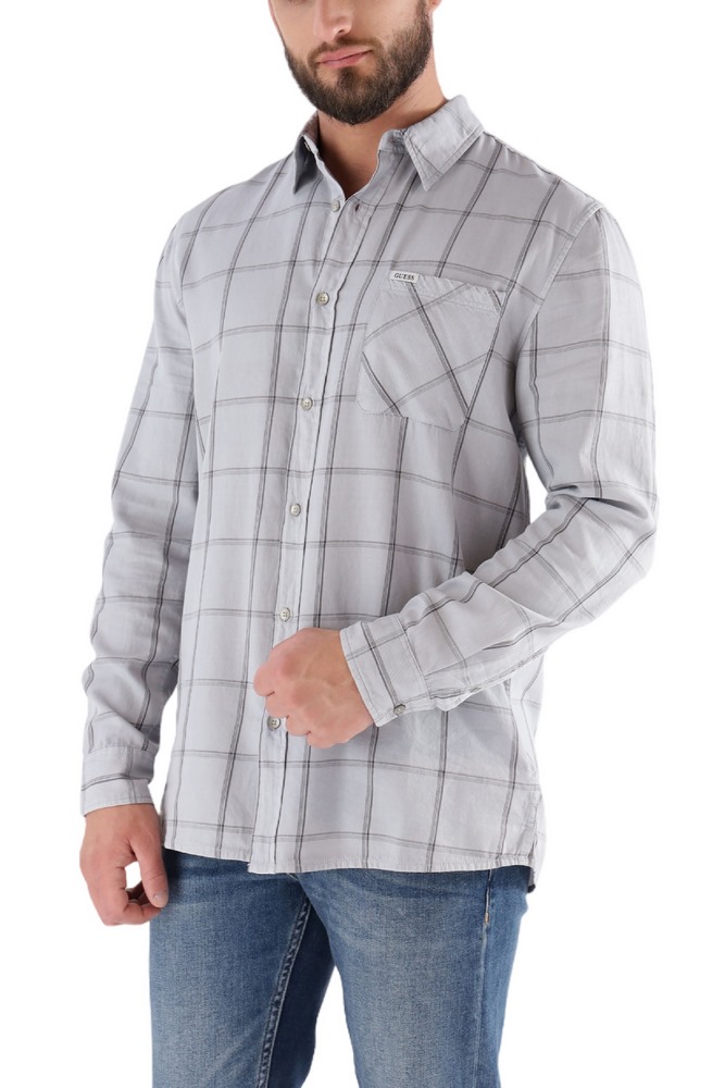 GUESS CHECK BLEACH COTTON SHIRT ΠΟΥΚΑΜΙΣΟ ΑΝΔΡΙΚΟ GREY