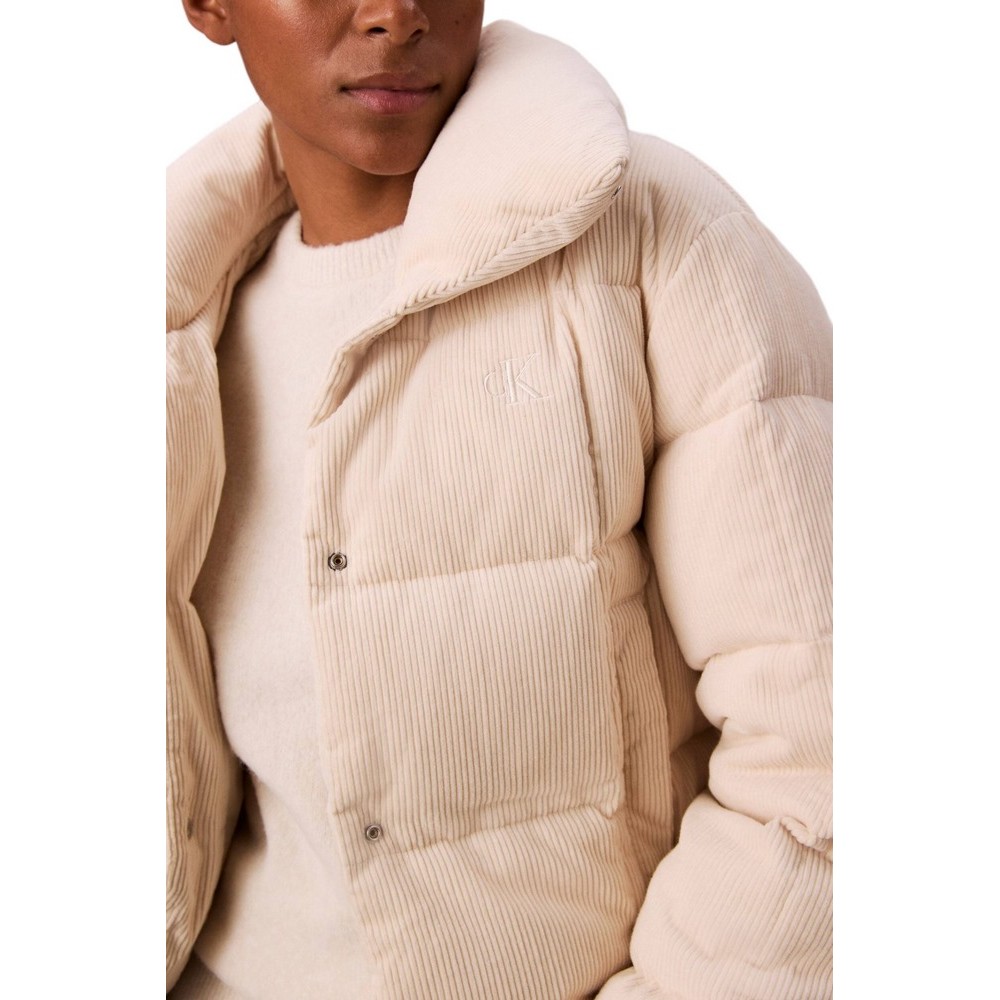 CALVIN KLEIN JEANS CORDUROY INSULATED DOWN PUFFER ΜΠΟΥΦΑΝ ΓΥΝΑΙΚΕΙΟ OFF WHITE
