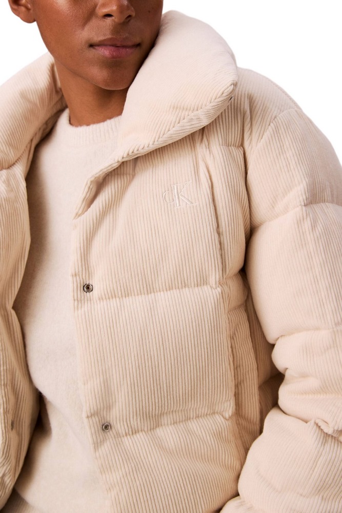 CALVIN KLEIN JEANS CORDUROY INSULATED DOWN PUFFER ΜΠΟΥΦΑΝ ΓΥΝΑΙΚΕΙΟ OFF WHITE