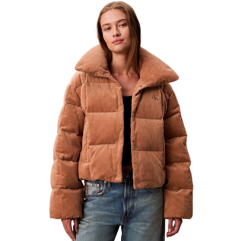 CALVIN KLEIN JEANS CORDUROY INSULATED DOWN PUFFER ΜΠΟΥΦΑΝ ΓΥΝΑΙΚΕΙΟ TAN