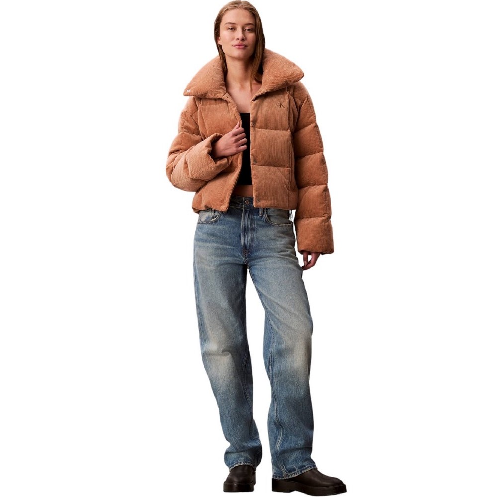 CALVIN KLEIN JEANS CORDUROY INSULATED DOWN PUFFER ΜΠΟΥΦΑΝ ΓΥΝΑΙΚΕΙΟ TAN