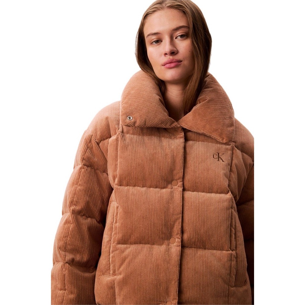 CALVIN KLEIN JEANS CORDUROY INSULATED DOWN PUFFER ΜΠΟΥΦΑΝ ΓΥΝΑΙΚΕΙΟ TAN