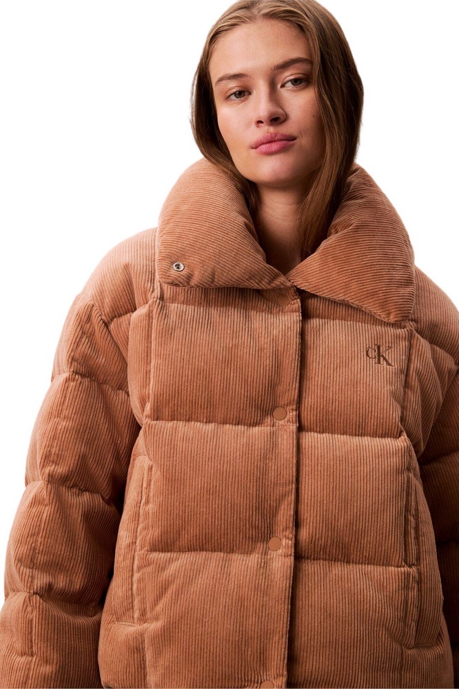 CALVIN KLEIN JEANS CORDUROY INSULATED DOWN PUFFER ΜΠΟΥΦΑΝ ΓΥΝΑΙΚΕΙΟ TAN