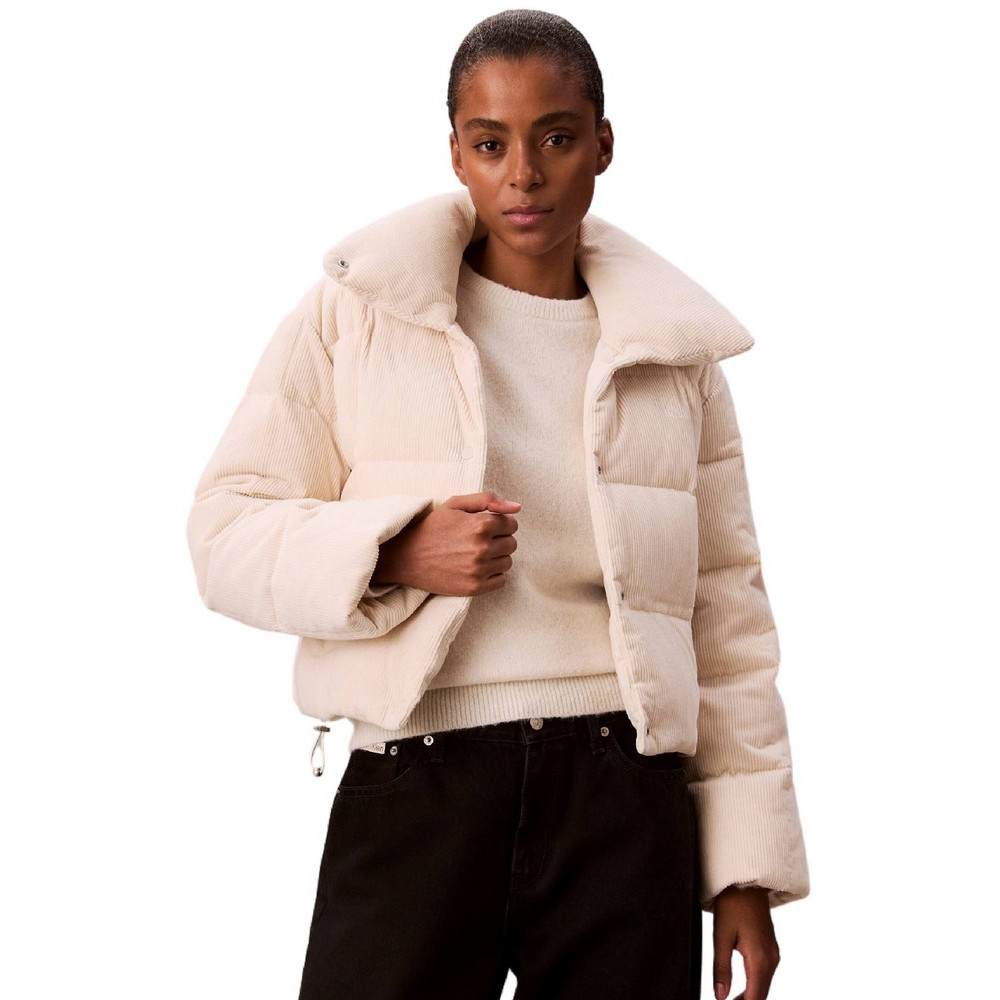 CALVIN KLEIN JEANS CORDUROY INSULATED DOWN PUFFER ΜΠΟΥΦΑΝ ΓΥΝΑΙΚΕΙΟ OFF WHITE