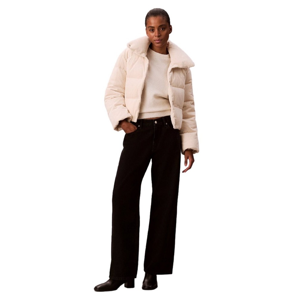 CALVIN KLEIN JEANS CORDUROY INSULATED DOWN PUFFER ΜΠΟΥΦΑΝ ΓΥΝΑΙΚΕΙΟ OFF WHITE