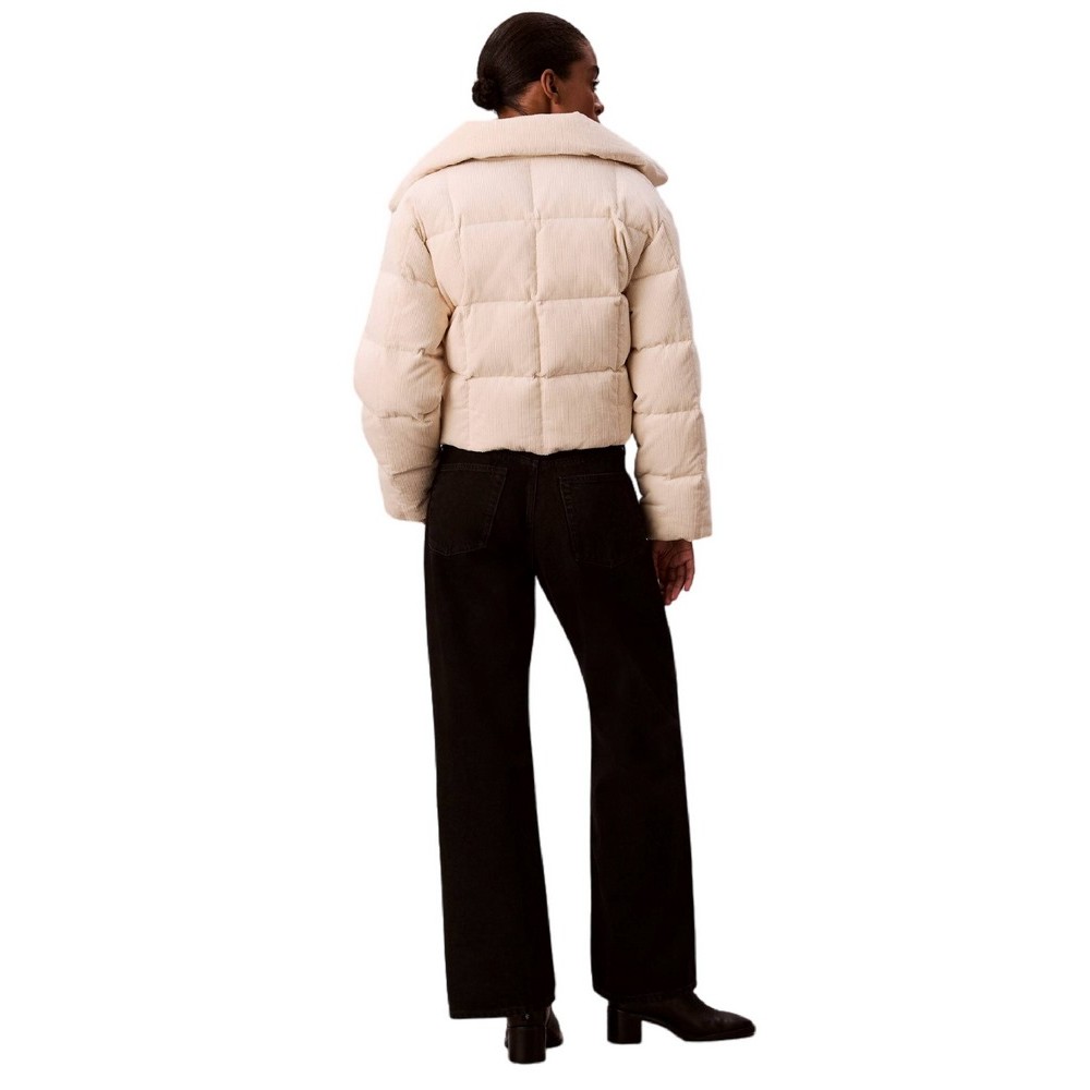 CALVIN KLEIN JEANS CORDUROY INSULATED DOWN PUFFER ΜΠΟΥΦΑΝ ΓΥΝΑΙΚΕΙΟ OFF WHITE