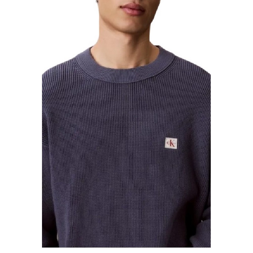 CALVIN KLEIN JEANS EZ COTTON WAFFLE CRWNK SWTR 9 ΠΛΕΚΤΗ ΜΠΛΟΥΖΑ ΑΝΔΡΙΚΗ BLUE