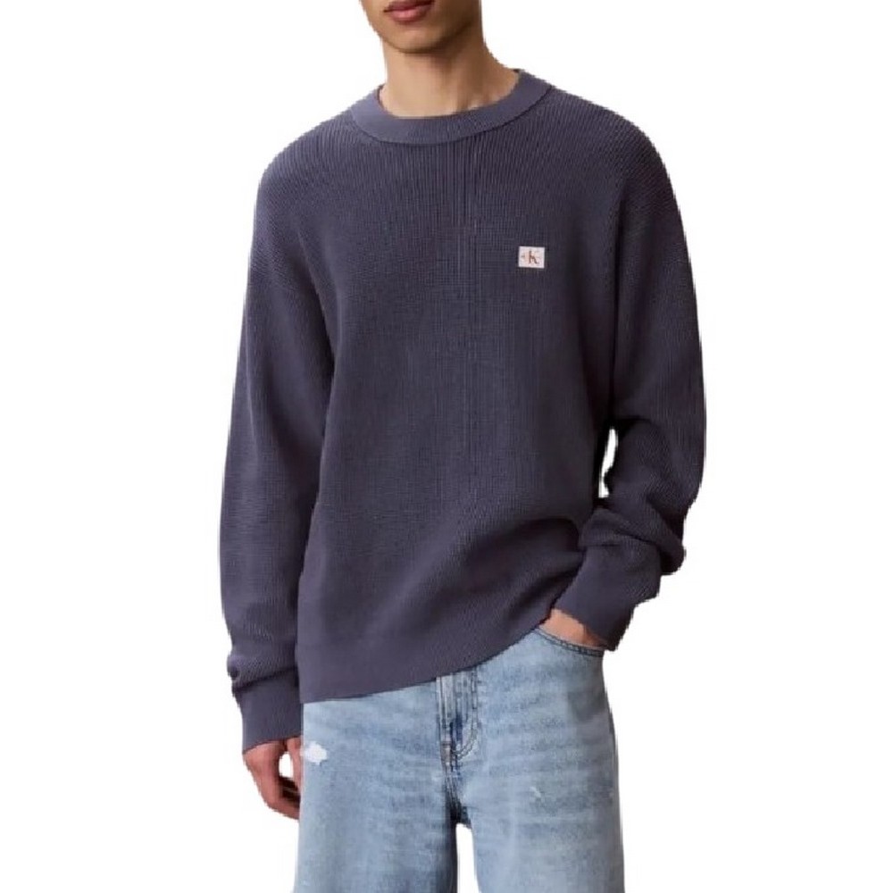 CALVIN KLEIN JEANS EZ COTTON WAFFLE CRWNK SWTR 9 ΠΛΕΚΤΗ ΜΠΛΟΥΖΑ ΑΝΔΡΙΚΗ BLUE