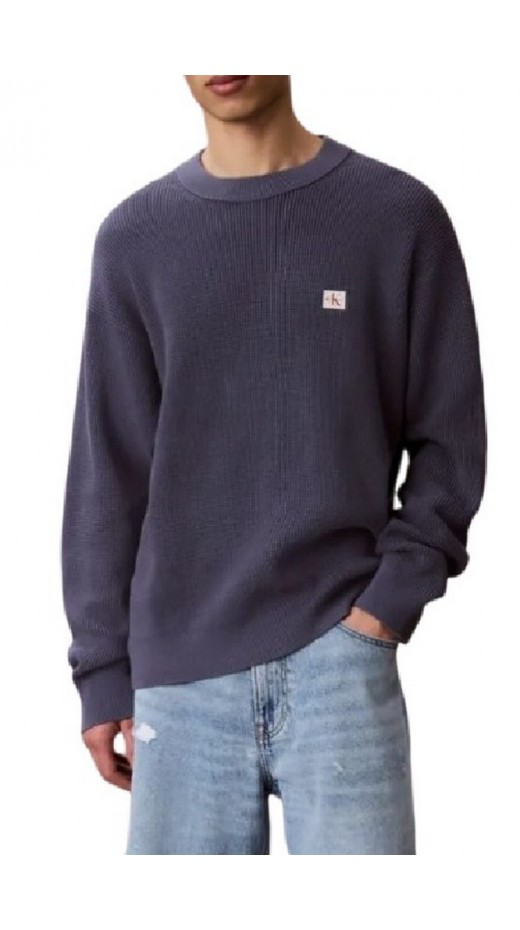 CALVIN KLEIN JEANS EZ COTTON WAFFLE CRWNK SWTR 9 ΠΛΕΚΤΗ ΜΠΛΟΥΖΑ ΑΝΔΡΙΚΗ BLUE
