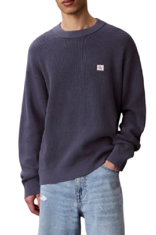 CALVIN KLEIN JEANS EZ COTTON WAFFLE CRWNK SWTR 9 ΠΛΕΚΤΗ ΜΠΛΟΥΖΑ ΑΝΔΡΙΚΗ BLUE