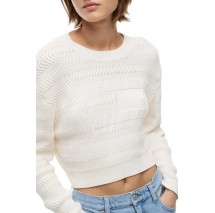 TOMMY JEANS TEXTURED FLAG SWEATER ΠΛΕΚΤΗ ΜΠΛΟΥΖΑ ΓΥΝΑΙΚΕΙΑ OFF WHITE