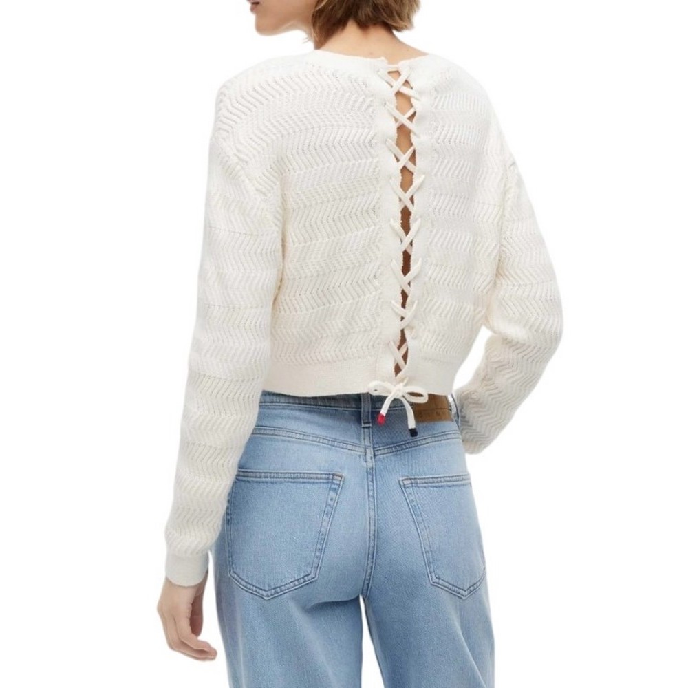 TOMMY JEANS TEXTURED FLAG SWEATER ΠΛΕΚΤΗ ΜΠΛΟΥΖΑ ΓΥΝΑΙΚΕΙΑ OFF WHITE