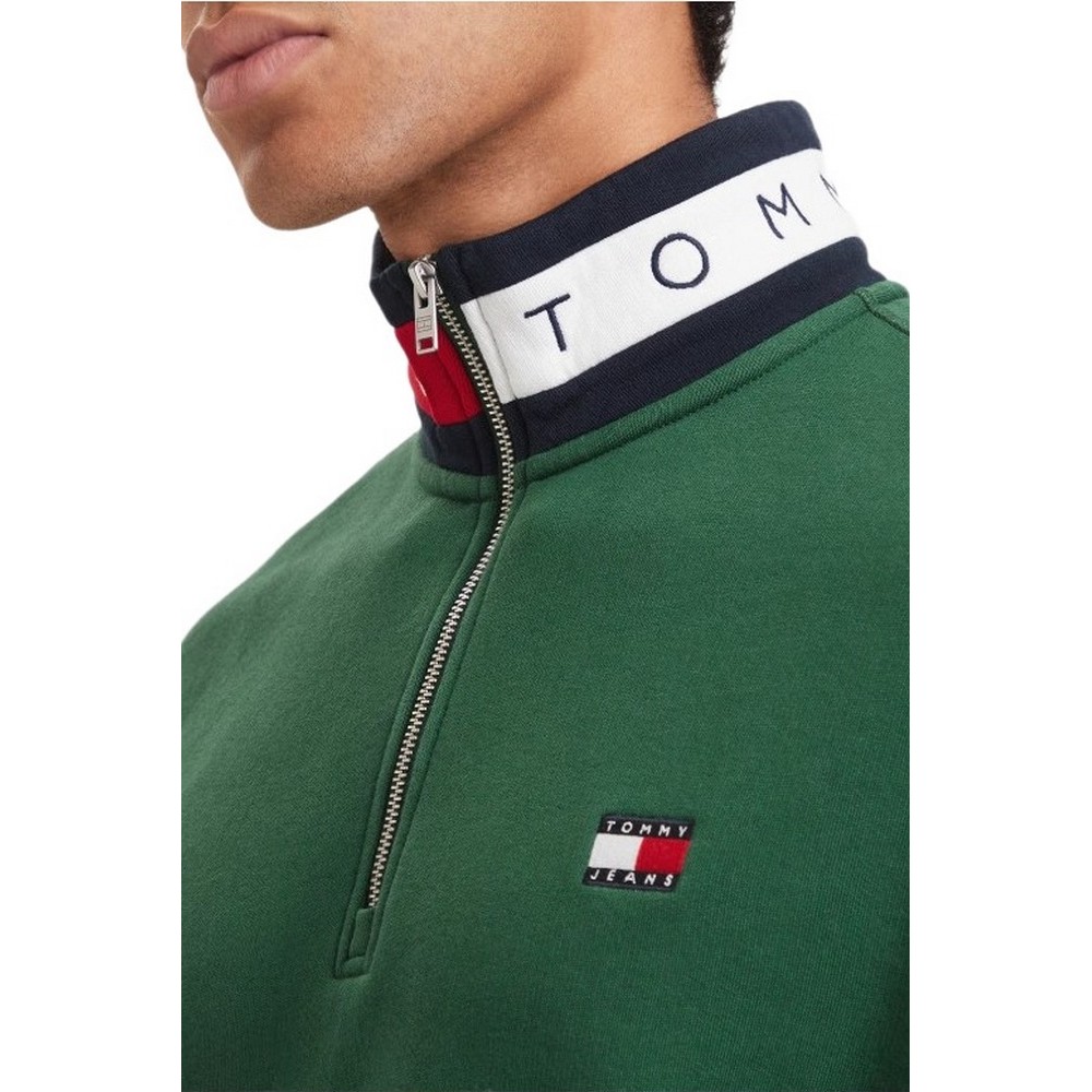 TOMMY JEANS RLX BRANDED COLLAR QZ EXT ΜΠΛΟΥΖΑ ΦΟΥΤΕΡ ΑΝΔΡΙΚΗ DARK GREEN