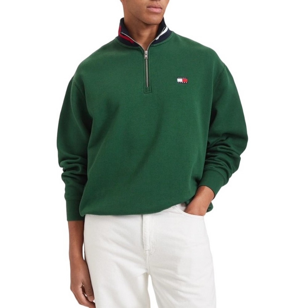 TOMMY JEANS RLX BRANDED COLLAR QZ EXT ΜΠΛΟΥΖΑ ΦΟΥΤΕΡ ΑΝΔΡΙΚΗ DARK GREEN