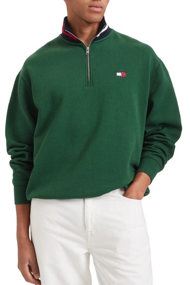 TOMMY JEANS RLX BRANDED COLLAR QZ EXT ΜΠΛΟΥΖΑ ΦΟΥΤΕΡ ΑΝΔΡΙΚΗ DARK GREEN