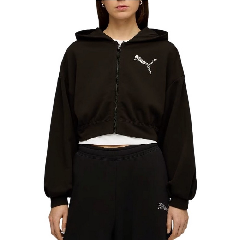 PUMA ESSENTIALS GRAPHIC BEDAZZLED FZ HOODIE ΖΑΚΕΤΑ ΦΟΥΤΕΡ ΓΥΝΑΙΚΕΙΑ BLACK
