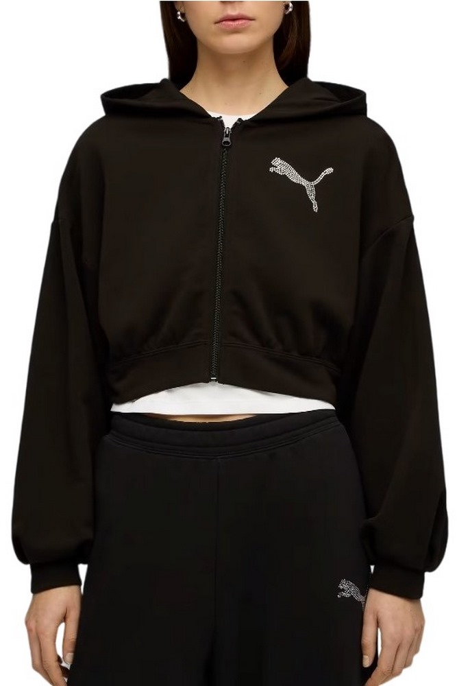 PUMA ESSENTIALS GRAPHIC BEDAZZLED FZ HOODIE ΖΑΚΕΤΑ ΦΟΥΤΕΡ ΓΥΝΑΙΚΕΙΑ BLACK