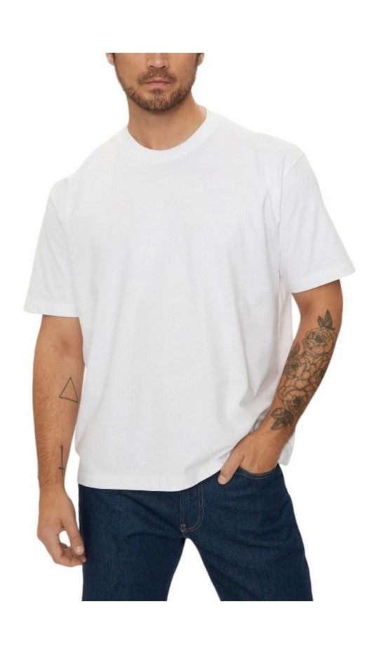GUESS JEANS CN OS LOGO EMB TEE T-SHIRT ΜΠΛΟΥΖΑ ΑΝΔΡΙΚΗ WHITE