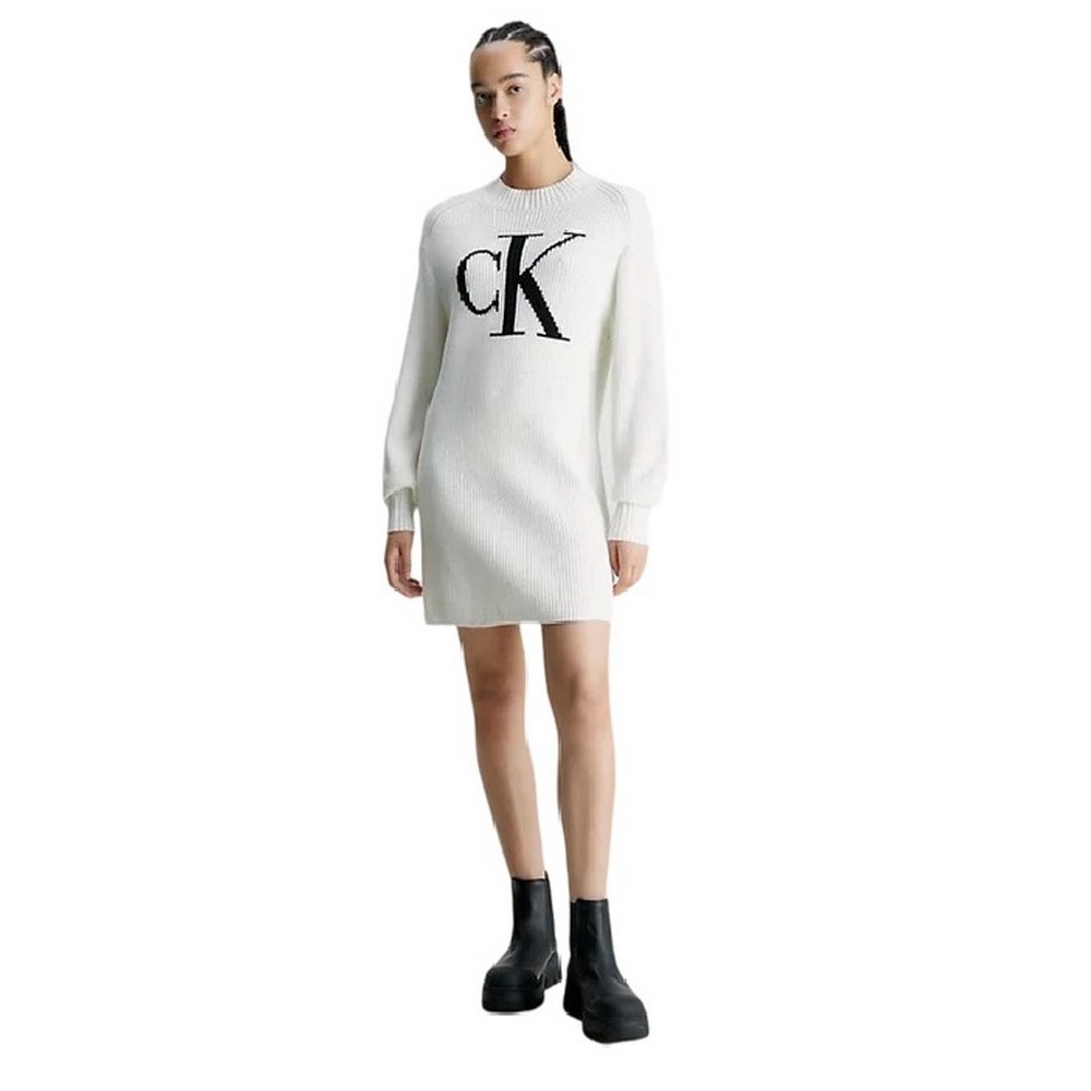 Intarsia Loose Sweater Calvin Klein Jumper Dress Womens CALVIN