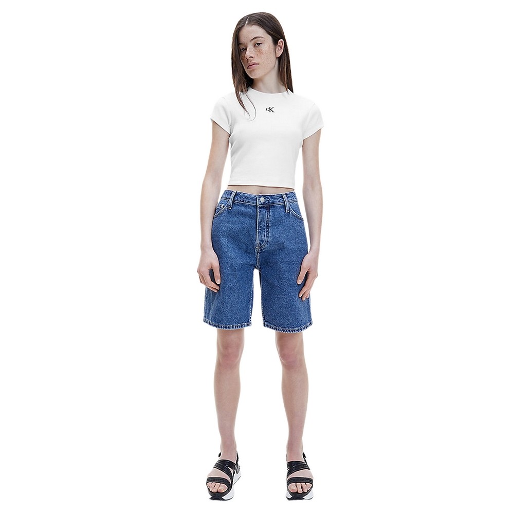 CALVIN KLEIN JEANS CK RIB CROPPED SLIM TEE ΤΟΠ ΓΥΝΑΙΚΕΙΟ WHITE