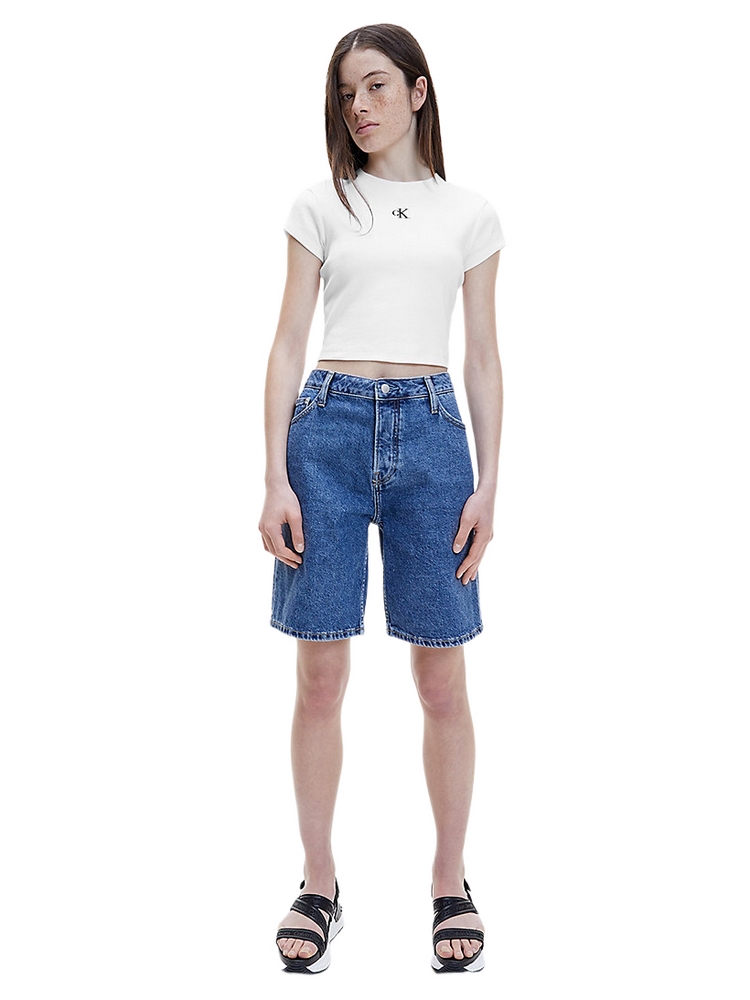 CALVIN KLEIN JEANS RIB CROPPED SLIM TEE ΤΟΠ ΓΥΝΑΙΚΕΙΟ WHITE