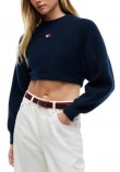 TOMMY JEANS CROP BADGE SWEATER ALPACA ΜΠΛΟΥΖΑ ΠΛΕΚΤΗ ΓΥΝΑΙΚΕΙΑ NAVY