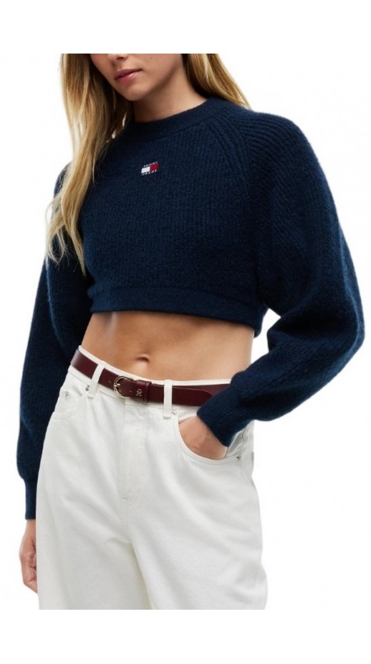 TOMMY JEANS CROP BADGE SWEATER ALPACA ΜΠΛΟΥΖΑ ΠΛΕΚΤΗ ΓΥΝΑΙΚΕΙΑ NAVY