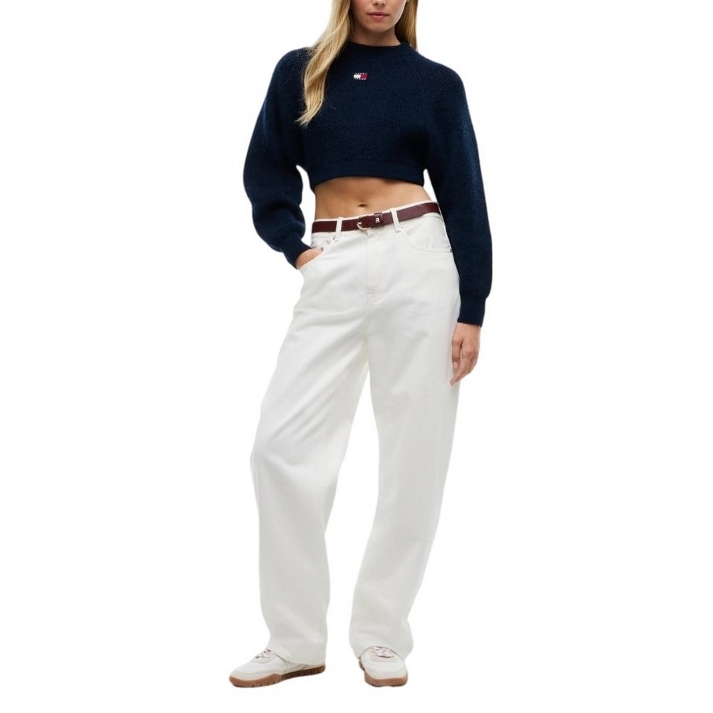 TOMMY JEANS CROP BADGE SWEATER ALPACA ΜΠΛΟΥΖΑ ΠΛΕΚΤΗ ΓΥΝΑΙΚΕΙΑ NAVY