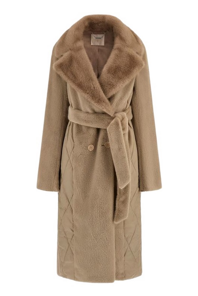 GUESS JOLE FAUX FUR MIX NYLON COAT ΠΑΛΤΟ ΓΥΝΑΙΚΕΙΟ BEIGE