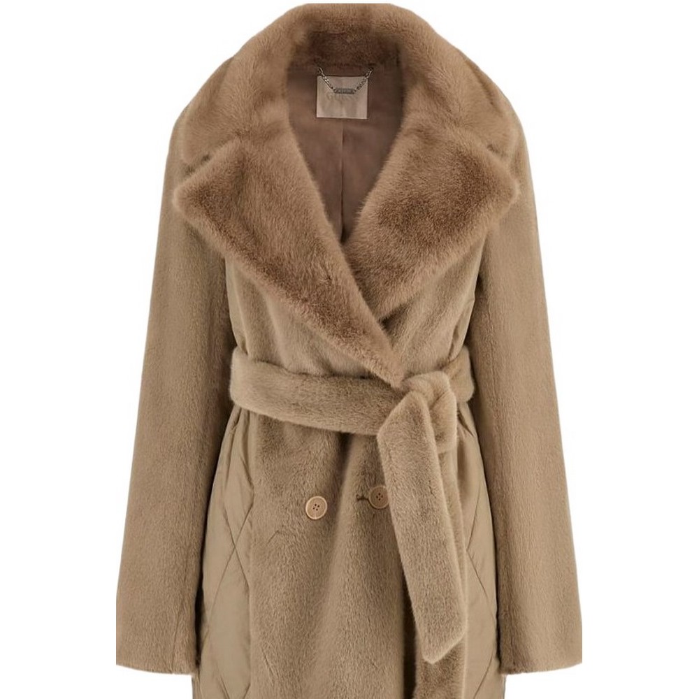 GUESS JOLE FAUX FUR MIX NYLON COAT ΠΑΛΤΟ ΓΥΝΑΙΚΕΙΟ BEIGE