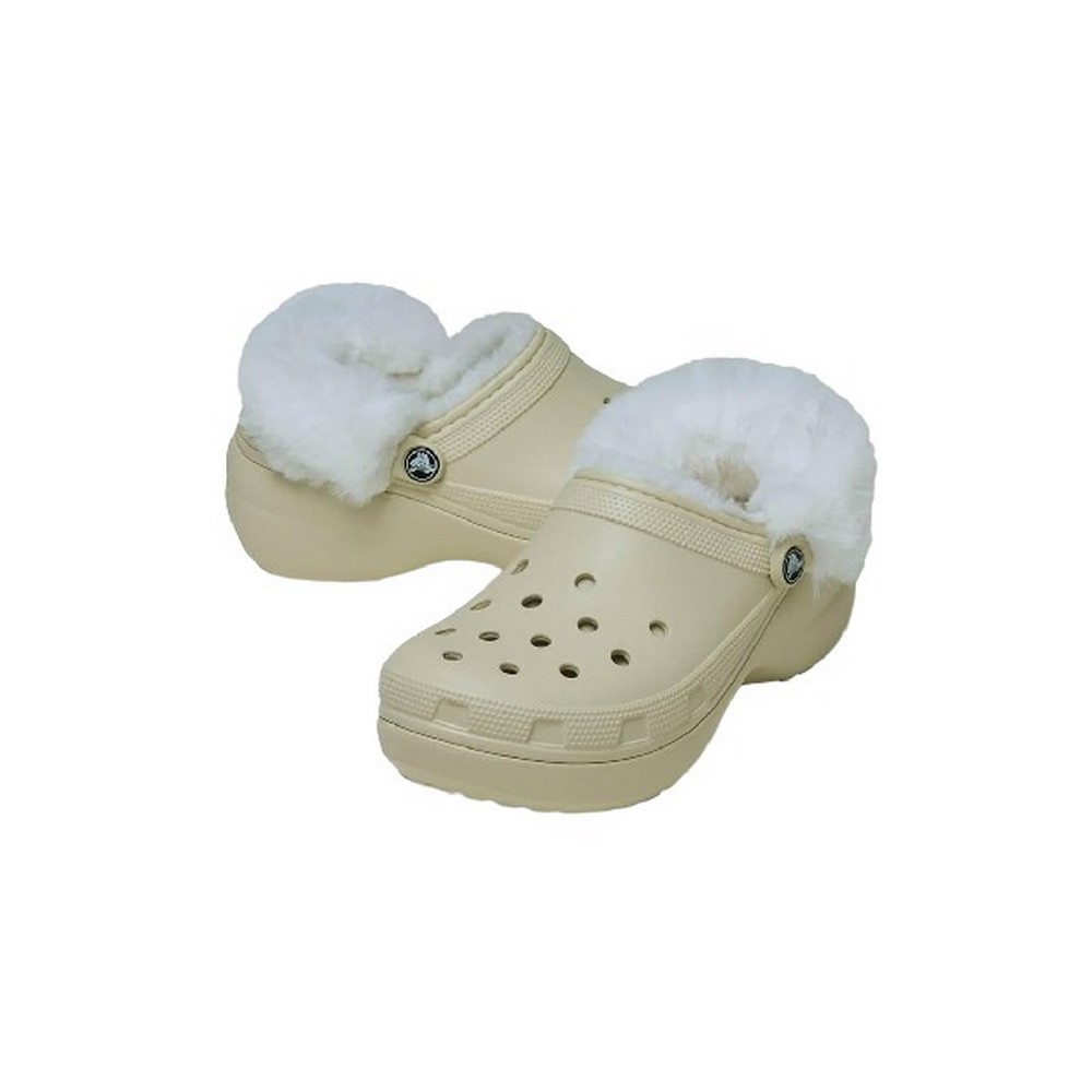 CROCS CLASSIC PLATFORM FUZZ LINED CLOG 212854 ΠΕΔΙΛΟ ΓΥΝΑΙΚΕΙΟ ECRU