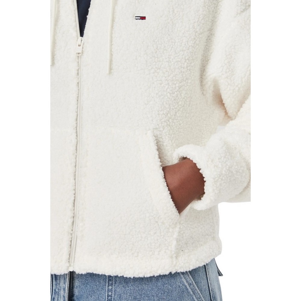TOMMY JEANS TEDDY HOODED ZIP THRU EXT ΖΑΚΕΤΑ ΓΥΝΑΙΚΕΙΑ OFF WHITE