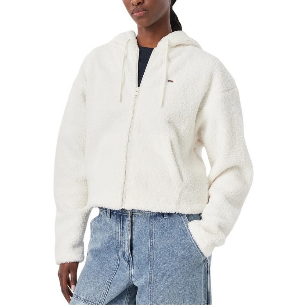 TOMMY JEANS TEDDY HOODED ZIP THRU EXT ΖΑΚΕΤΑ ΓΥΝΑΙΚΕΙΑ OFF WHITE