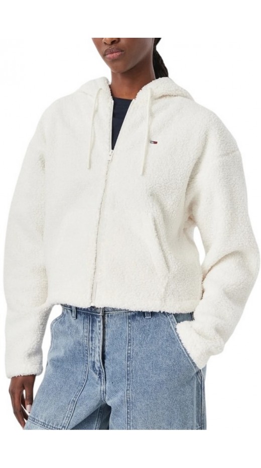 TOMMY JEANS TEDDY HOODED ZIP THRU EXT ΖΑΚΕΤΑ ΓΥΝΑΙΚΕΙΑ OFF WHITE