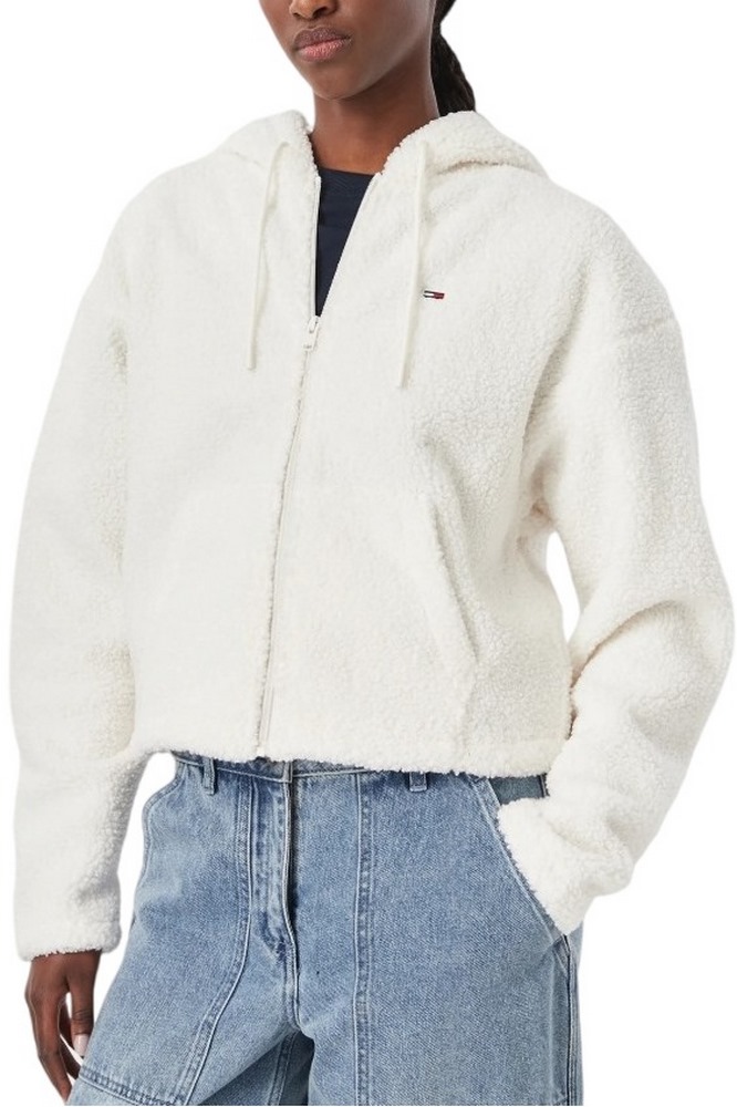 TOMMY JEANS TEDDY HOODED ZIP THRU EXT ΖΑΚΕΤΑ ΓΥΝΑΙΚΕΙΑ OFF WHITE