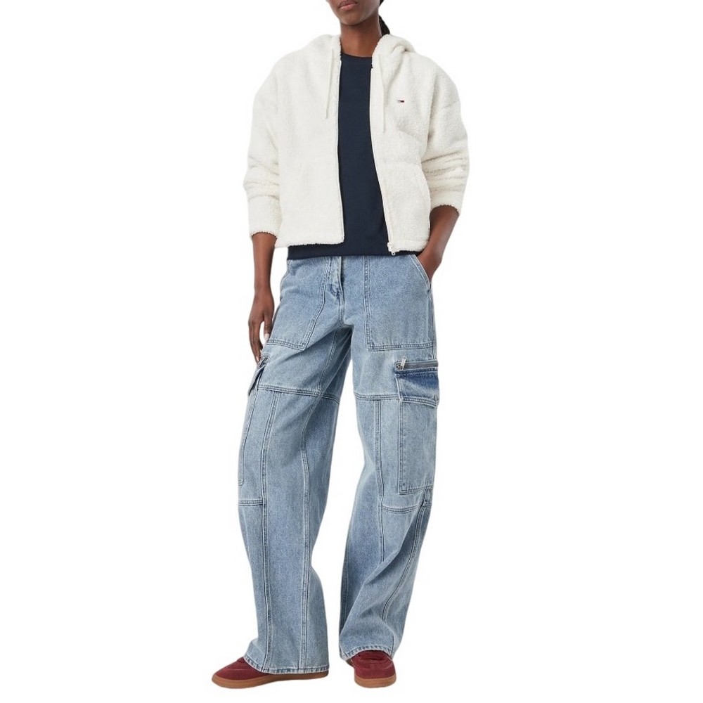 TOMMY JEANS TEDDY HOODED ZIP THRU EXT ΖΑΚΕΤΑ ΓΥΝΑΙΚΕΙΑ OFF WHITE