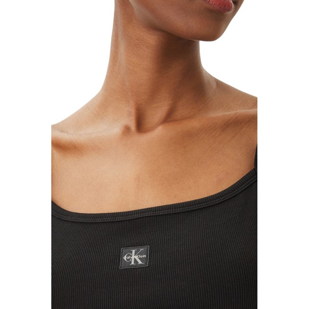 CALVIN KLEIN JEANS SL WOVEN LABEL 2X2 BABY RIB CROP ΤΟΠ ΓΥΝΑΙΚΕΙΟ BLACK