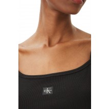 CALVIN KLEIN JEANS SL WOVEN LABEL 2X2 BABY RIB CROP ΤΟΠ ΓΥΝΑΙΚΕΙΟ BLACK