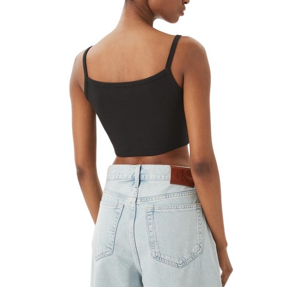 CALVIN KLEIN JEANS SL WOVEN LABEL 2X2 BABY RIB CROP ΤΟΠ ΓΥΝΑΙΚΕΙΟ BLACK