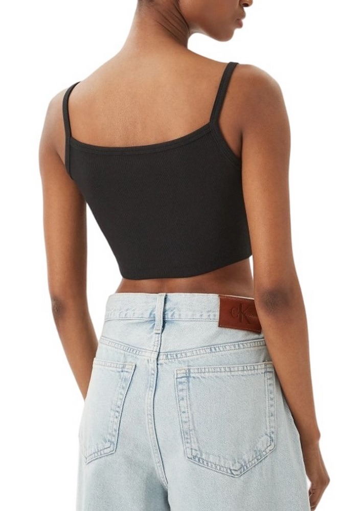 CALVIN KLEIN JEANS SL WOVEN LABEL 2X2 BABY RIB CROP ΤΟΠ ΓΥΝΑΙΚΕΙΟ BLACK
