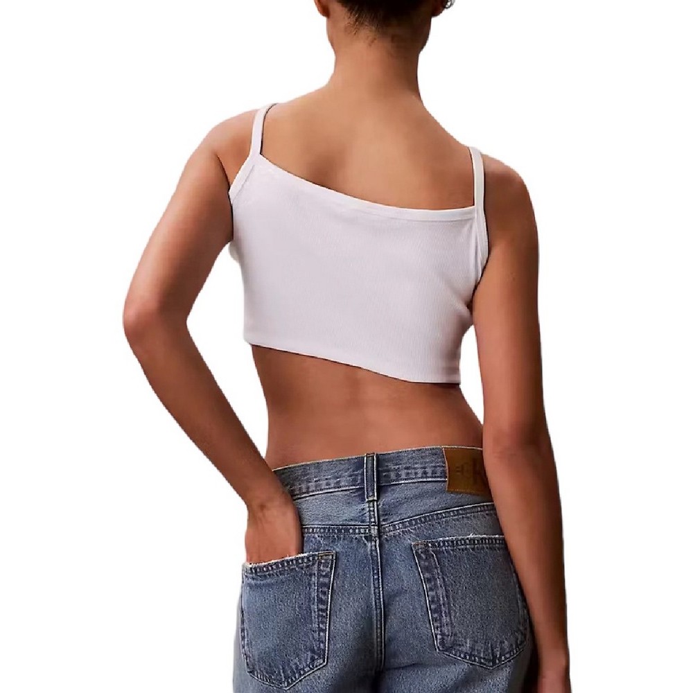 CALVIN KLEIN JEANS SL WOVEN LABEL 2X2 BABY RIB CROP ΤΟΠ ΓΥΝΑΙΚΕΙΟ BRIGHT WHITE