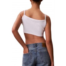 CALVIN KLEIN JEANS SL WOVEN LABEL 2X2 BABY RIB CROP ΤΟΠ ΓΥΝΑΙΚΕΙΟ BRIGHT WHITE