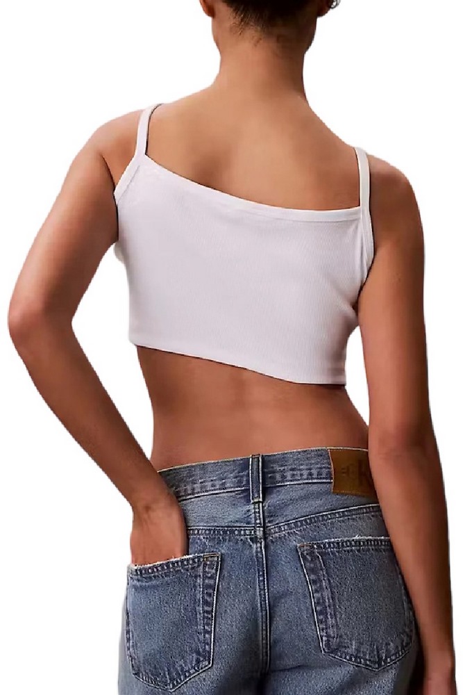 CALVIN KLEIN JEANS SL WOVEN LABEL 2X2 BABY RIB CROP ΤΟΠ ΓΥΝΑΙΚΕΙΟ BRIGHT WHITE